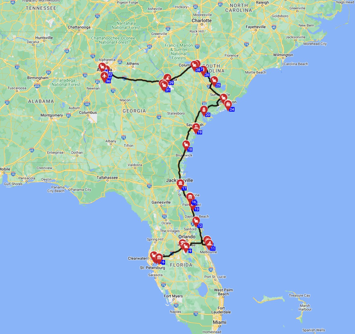 Map for Tampa to Atlanta